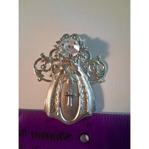 Vintage 1997 Jane Angel Of Light Cross Pin Brooch Silver Tone Rhinestone Signed